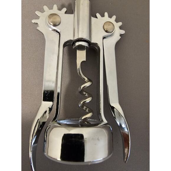 Silver Corkscrew Wine Bottle Opener w/Fins - Push Down - 6-1/4" - Used - Picture 6 of 8